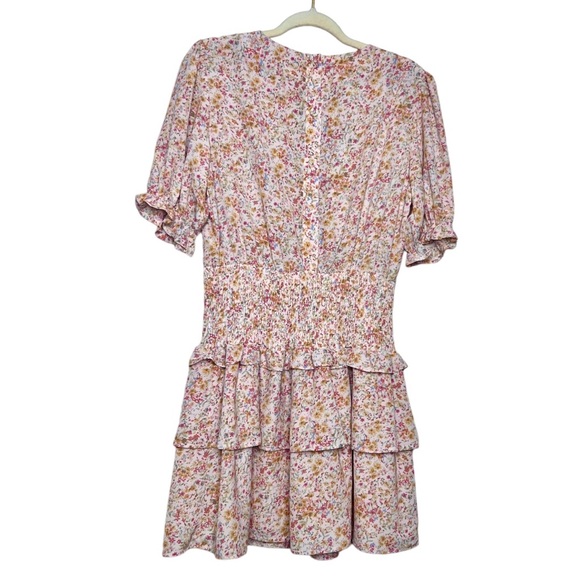 LULUS Isn't She Darling Blush Floral Print Puff Sleeve Mini Dress. Size Large - Picture 5 of 14